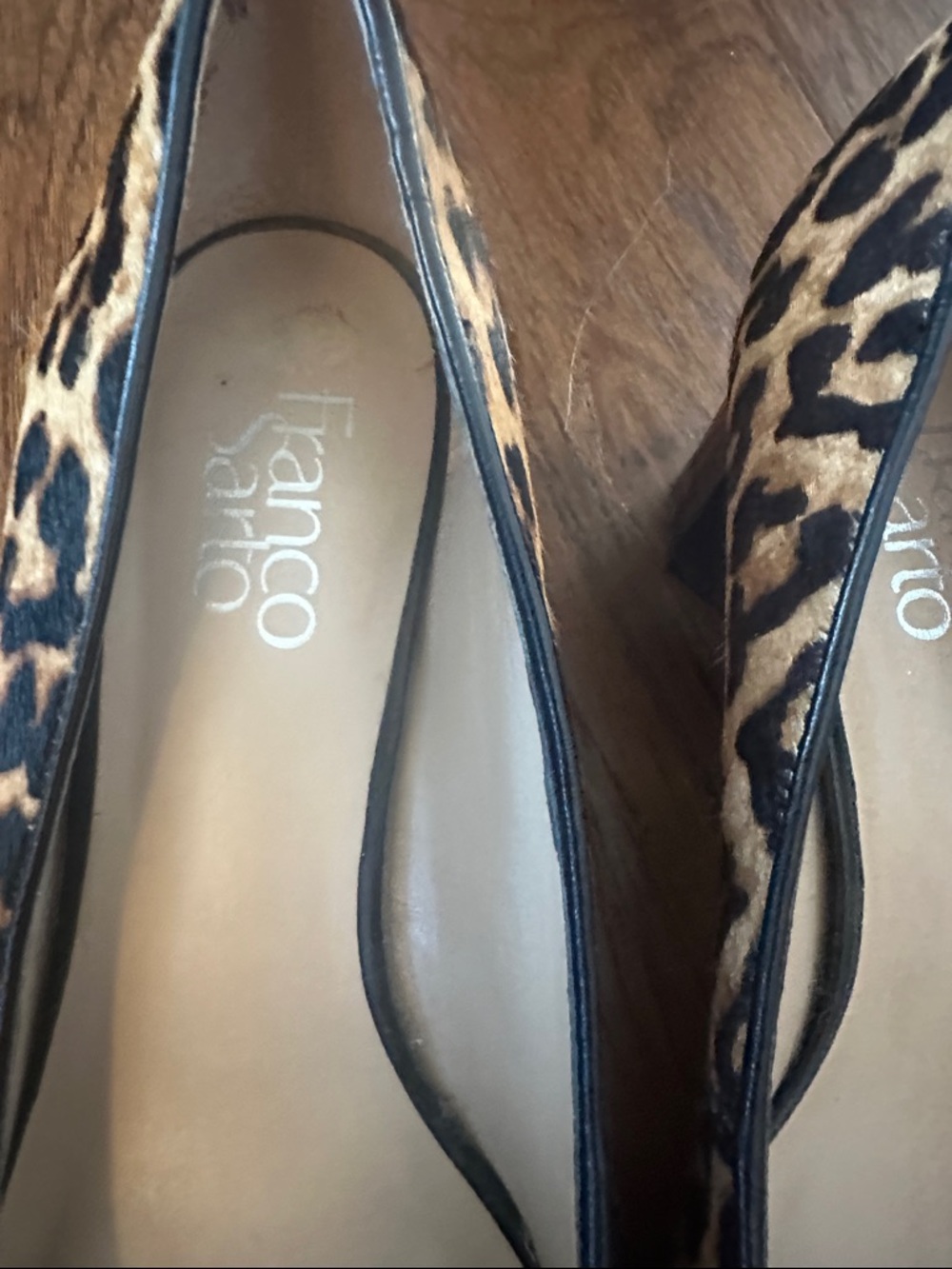Franco Sarto Leopard-Print Pointed Toe Flats in Brown and Black - Picture 3 of 8